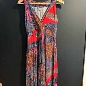 Boden Red and Blue Sleeveless V-Neck Maxi Dress